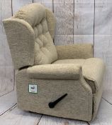 MODERN OATMEAL BUTTON UPHOLSTERED MANUAL RECLINING ARMCHAIR - 107cms overall H, 82cms W, 54cms