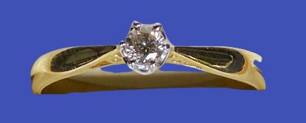 18CT GOLD DIAMOND SOLITAIRE RING - 2grms, size Mid O-P, 0.10ct the stone