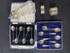 HALLMARKED SILVER TABLEWARE to include two cased sets of six tea and coffee spoons, Birmingham