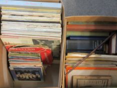 VINTAGE MUSIC LPs, 45rpm records, music sheet books along with a vintage wooden conductor's baton,