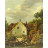 JACQUES PHILIPE LOUTHERBOURG (1740 - 1812) oil on canvas - rustic riverside cottage with a figure on