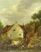 JACQUES PHILIPE LOUTHERBOURG (1740 - 1812) oil on canvas - rustic riverside cottage with a figure on