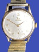 RECORD 9CT GOLD CASED PRESENTATION WRISTWATCH - on base metal expanding bracelet, the dial set