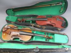 CASED VINTAGE VIOLINS (2) to include an unmarked example, 56cms L, 34cms two piece back along with a