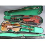 CASED VINTAGE VIOLINS (2) to include an unmarked example, 56cms L, 34cms two piece back along with a