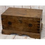 VICTORIAN TEAK LIDDED CAPTAIN'S CHEST - having iron carry handles with twin interior candle boxes