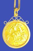 GEORGE V 1914 GOLD HALF SOVEREIGN - in a 9ct gold pendant mount and necklace, 8.6grms gross