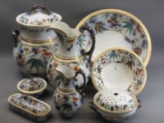 VICTORIAN FLOW BLUE TOILET SET, 8 PIECES - to include a twin-handled slop pail and cover, wash jug