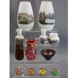 VICTORIAN & LATER GLASSWARE to include a group of five vases with images of Conwy Castle and Happy