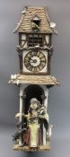 LARGE ORNAMENTAL POTTERY CLOCK - well executed tower form, Old English style with figures, animals