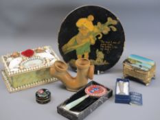 VINTAGE BOXES & MIXED COLLECTABLES GROUP to include a shell covered box titled 'Remember Me',