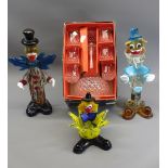 MURANO GLASS CLOWNS (3) along with a boxed French crystal decanter set