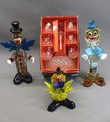 MURANO GLASS CLOWNS (3) along with a boxed French crystal decanter set