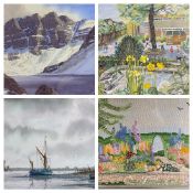 ALAN WHITEHEAD watercolour - beached boats, 14 x 19cms, ROSEMARY J HALL watercolour - garden scene