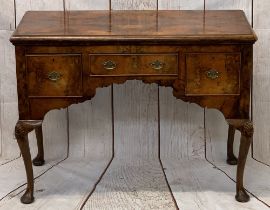 VINTAGE BURR WALNUT LOWBOY - the well figured top with moulded edging over a slim central drawer and