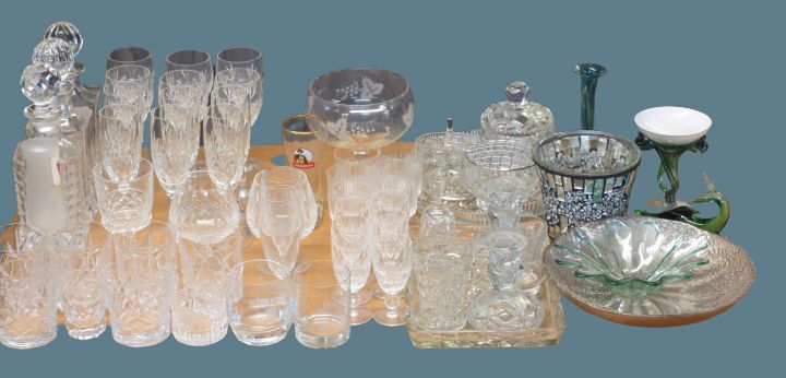 WATERFORD, ROYAL DOULTON, EDINBURGH CRYSTAL and other glassware including a Mdina stem vase, moulded