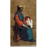 A COBURN/COBWIN fine watercolour - enheightened study of a seated Indian lady, indistinctly