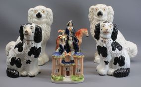 STAFFORDSHIRE POTTERY DOGS & PORTRAIT FIGURINES, ETC - a mixed group to include a pair of white