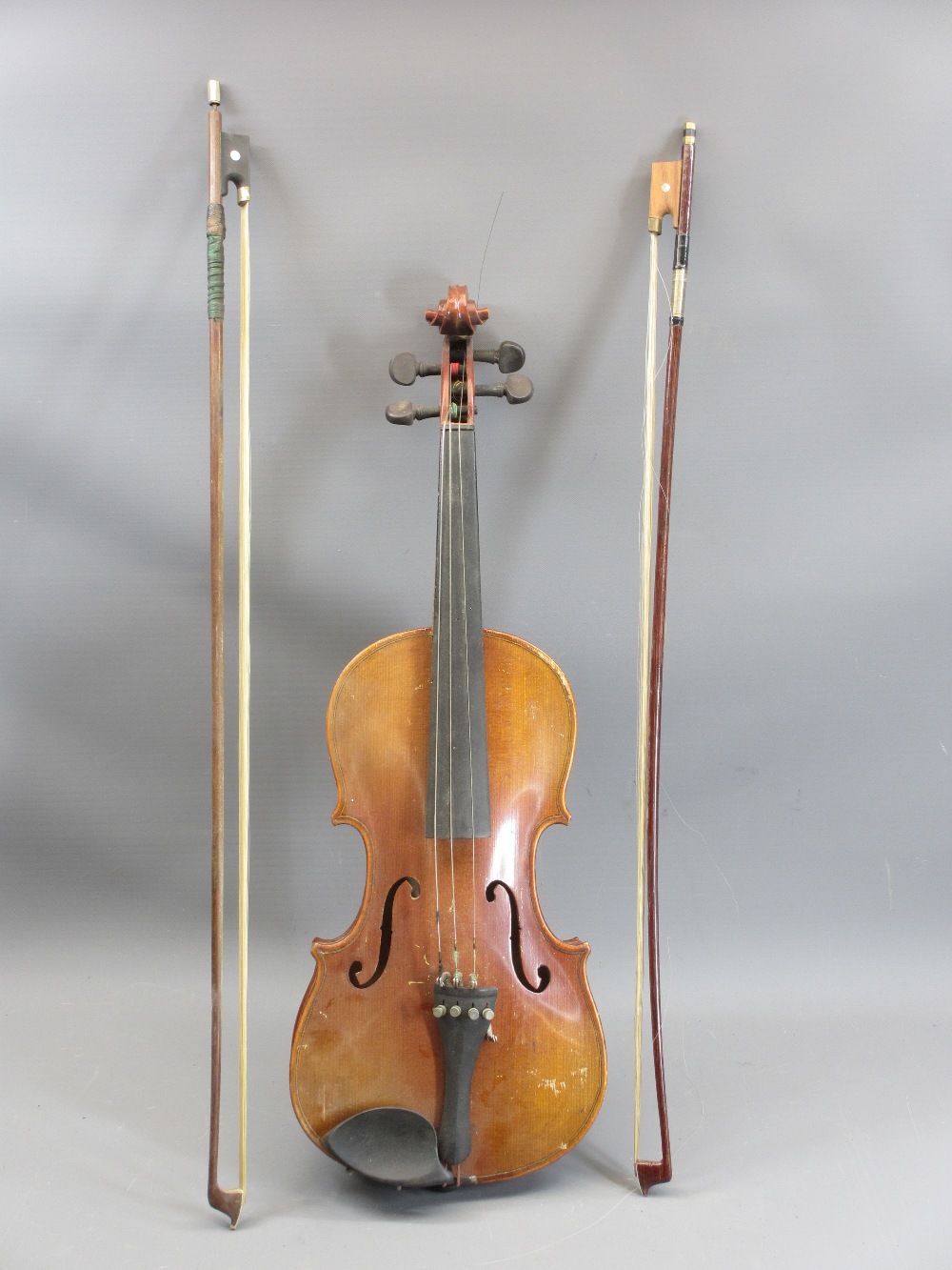 CASED VINTAGE VIOLINS (2) - both bearing 'Antonius Stradivarius' labels to the interiors, 60cm - Image 3 of 3