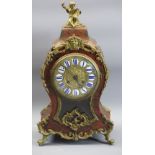 19TH CENTURY FRENCH GILT METAL BOULLE MANTEL CLOCK - classical form, inlaid red tortoiseshell to the