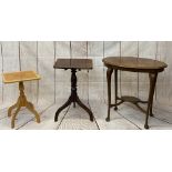 OCCASIONAL TABLES (3) - a mahogany tilt top tripod table, 70cms H, 45cms W, 40cms D, a mahogany oval