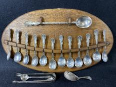 HALLMARKED & STERLING SILVER SPOONS GROUP - with a set of sugar tongs to include a Sheffield 1887