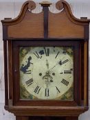 CIRCA 1840 OAK & MAHOGANY LONGCASE CLOCK, 14in square painted dial set with Roman numerals,