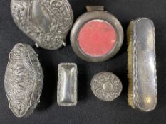 HALLMARKED DRESSING TABLE ITEMS (5) and a small circular sterling silver photograph frame, items