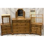 MODERN PINE BEDROOM FURNITURE, 7 PIECES - a chest of two short over three long drawers, 82cms H,
