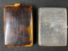 VICTORIAN SILVER CIGARETTE/CALLING CARD CASE and a tortoiseshell effect cigarette case, the silver