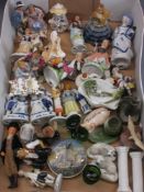 CABINET ORNAMENTS & FIGURINES - a mixed collection to include a Staffordshire sheep, prattware pot