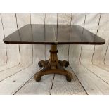ROSEWOOD FOLDOVER TEA TABLE - Regency on carved support, 74cms H, 92cms W, 46cms D (closed)