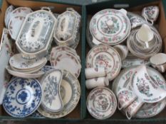 MIXED TEA & DINNERWARE - two boxes to include Victorian lidded tureens, Flow Blue & White, Indian