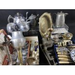 CASED & LOOSE EPNS CUTLERY, white metal teaware and ornaments with a vintage Russwin No 1 mincer