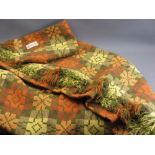 WELSH WOOLLEN BLANKET - with 'Tregwynt' label, traditional style reversible pattern in green with