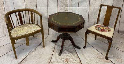FURNITURE PARCEL (3) - a reproduction mahogany drum type table with octagonal tooled top with