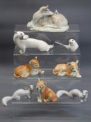 USSR PORCELAIN ANIMAL & BIRD FIGURINES (7) and a Rex Spain recumbent fawn with butterfly