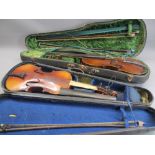 CASED WELL USED VINTAGE VIOLINS (2) - both bear interior labels, the first reads 'Nicolaus Amatus