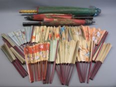 CHINESE PAPER PARASOLS (3) and a collection of painted paper fans