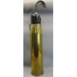 LARGE BRASS SHELL CASING with gent's brolley, 64cms H