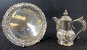 CONTINENTAL 800 STAMPED SILVER, 2 ITEMS - Jogjakarta Indonesia to include a 19.5cms diameter tray