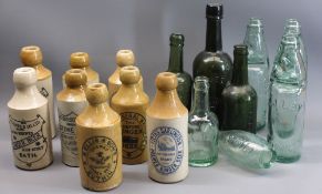 GLASS COD BOTTLES, stoneware beer bottles, ETC, labels include Niblett & Co's Ginger Beer