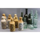 GLASS COD BOTTLES, stoneware beer bottles, ETC, labels include Niblett & Co's Ginger Beer