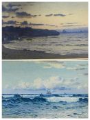 JOHN McDOUGALL watercolours (2) - seascape with yachts in background, signed and dated 1909, 19 x