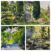 DAVID GROSVENOR watercolours, a pair - 1. Plas Brondanw I & II, 17 x 26cms and, 2. Afon Dwyfor, 23 x