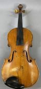 ENGLISH VIOLIN - labelled 'William E Hill Maker 1852' on inner top block, orange colour, with