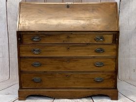 GEORGIAN MAHOGANY FALL FRONT BUREAU - the interior with a central bank of 11 drawers and pigeonholes