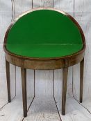 GEORGIAN INLAID MAHOGANY FOLDOVER CARD TABLE - on tapering supports having a green baize interior,