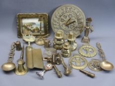 VINTAGE & LATER BRASSWARE including Welsh Lady bells, brass love spoons, sun dial, ETC