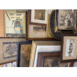FRAMED OILOGRAPHS (2) - distressed, and a parcel of sundry prints and an unframed oil on board of